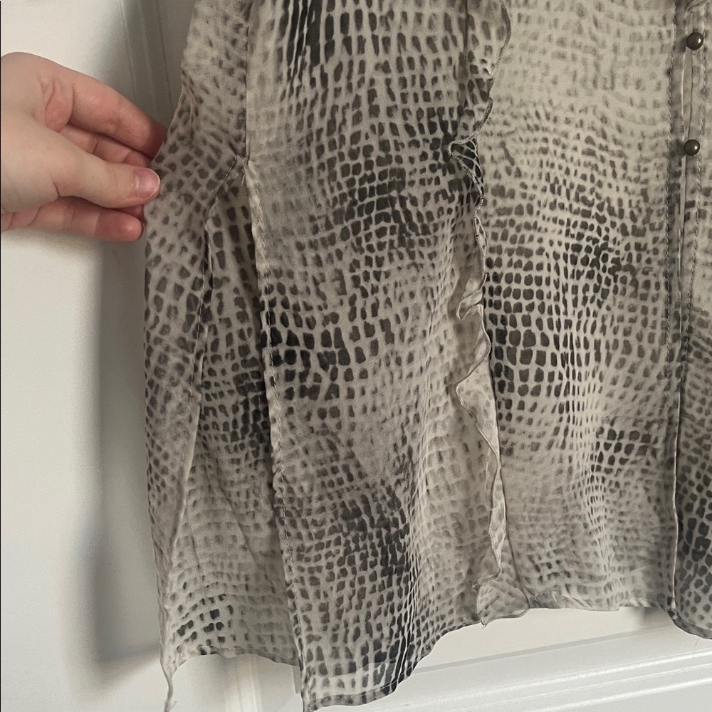 Zara Textured Gray Ruffle Blouse - Picture 3 of 5